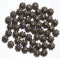 50 9mm Black and Gold Glass Daisy Beads